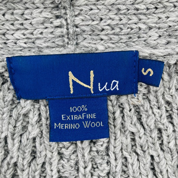 Nua Cable Knit Sweater Womens Small 100% Extra Fine Merino Wool Gray - Picture 3 of 10